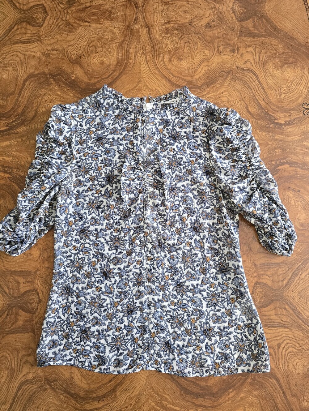 Veronica Beard Natuka Boho Floral Print Sheer Silk Blouse Ecru Womens Size 2
